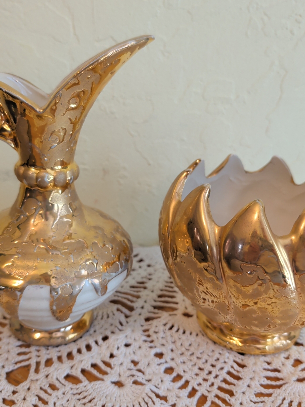 Gold Ceramic Decorative Vase and Bowl Set